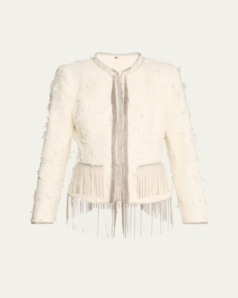 Leyla Chain-Trim Fringe Tweed Jacket